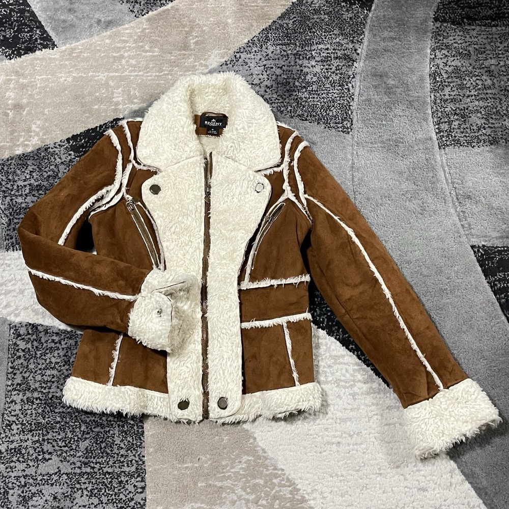 Regent & Company Jacket Faux Suede Women Medium Western Shearling Line Coat Yoke - Picture 1 of 16